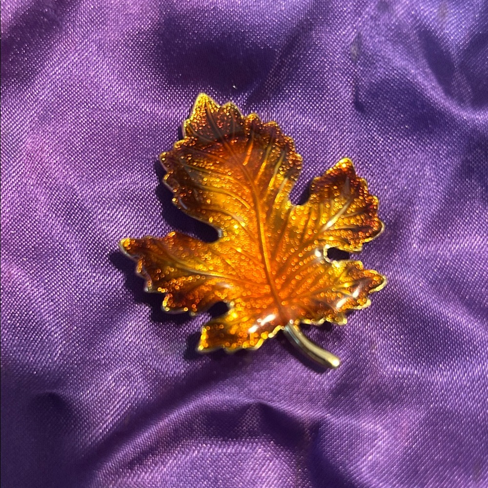 Orange Leaf Brooch